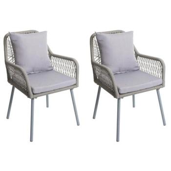 Lot deux chaises extérieures non pliables H. 81 cm – aluminium gris avec coussin d’assise et dossier
