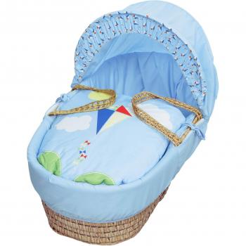 Kinder Valley Blue Kite Palm Moses Basket with Natural Stand