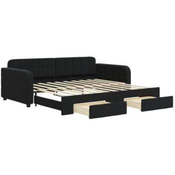 Set di Letto Divano in Velluto Nero 90x190 con Stoccaggio