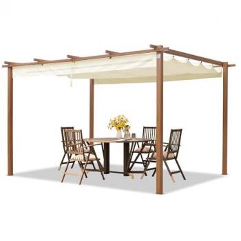 PRIMEYARD 3x4m Pergola mit Sonnensegel in Holzoptik Champagner