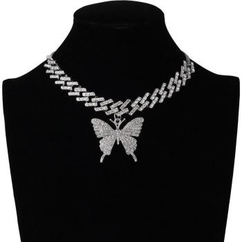 Collier Ras du Cou Papillon Femme Chaîne Cubique Strass Y2K