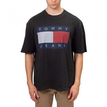 Tommy Hilfiger Oversized Black T-Shirt with Big Flag Print for Men