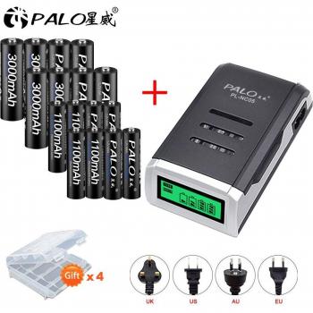 Set de 4 Pilas AA Recargables 1,2V y Cargador con Pantalla