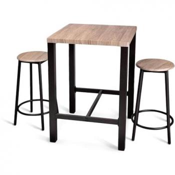 Bar de Diseño Nórdico: Mesa Alta + 2 Taburetes Metálicos y MDF