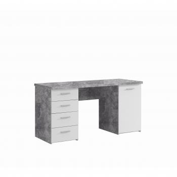 FORTE Net106 Schreibtisch mit 4 Schubkästen und 1 Tür, Holzwerkstoff, Betonoptik Lichtgrau / Weiß, 145 x 60 x 76.3 cm