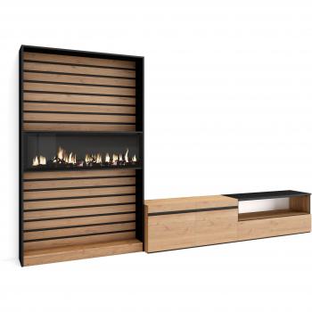 Mobile Soggiorno con Camino Elettrico, 310x186x35cm, Design Moderno