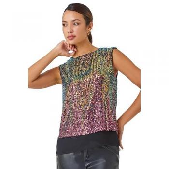 Pink Ombre Sequin Stretch Top for Women