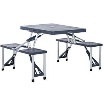 Table de Pique Nique Pliante 4 Personnes Aluminium Plastique Gris foncé