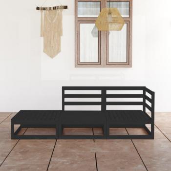 Muebles de Jardín 3 Piezas en Color Negro de Pino