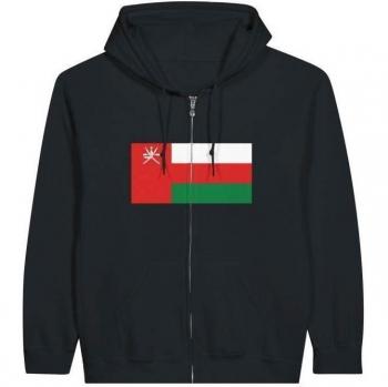 Long-Sleeve Black Zip Hoodie with Oman Flag Print