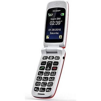 ISHEEP Telefono Cellulare per Anziani con Funzione GPS e Tasti Extra-Grandi (Rosso)