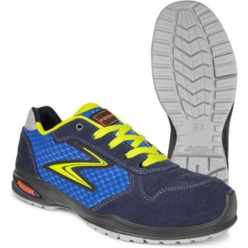 Pezzol S1P Niky Low‑risk – cuir velour + tissu ventilation bleue + fluo jaune