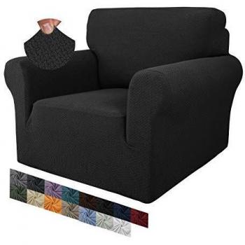 MAXIJIN Jacquard Chair Covers for Living Room, Stretch Non Slip Armchair Cover (1 Seater, Black)