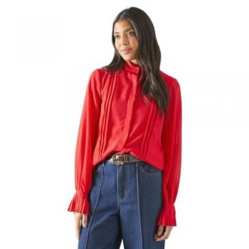 Women’s Ruffled Collar Pleated Blouse – Office & Evening Wear