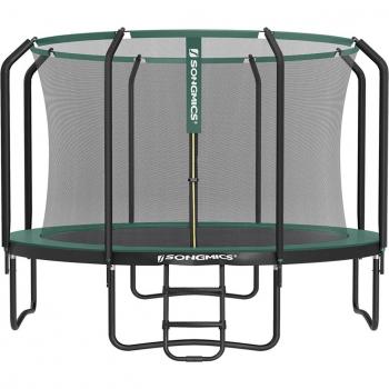 Trampolino Rotondo con Rete di Sicurezza Interna 366 cm Nero + Verde Scuro