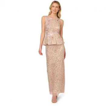 Adrianna Papell Women's Pink Beaded Peplum Dress