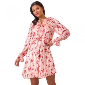 Blouse-robe à col V, volants romains, rose, 48