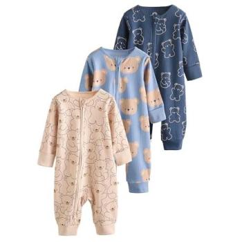 Two-Way Zip Cotton Sleepwear Trio (0–36 Months)