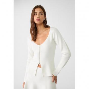 Ecru L Giacca in maglia con zip Stradivarius