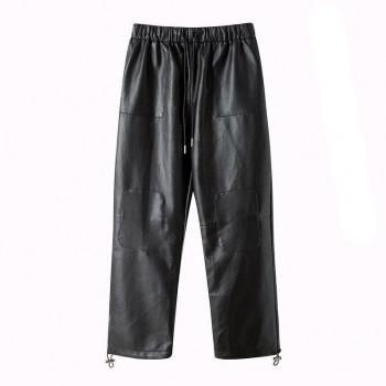 Men's Casual Wide Leg Leather Sweatpants