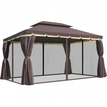 Cenador de Jardín con Techo Ventilado y Cortinas 4x3 m