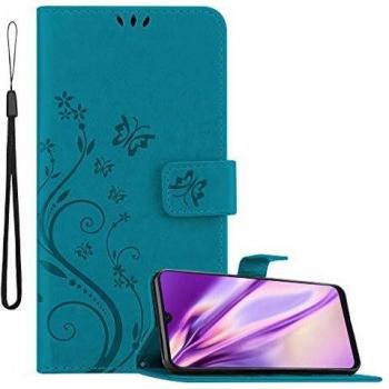 Housse bleue avec fleurs discrètes pour Galaxy A50/A50s/A30s, compartiment wallet
