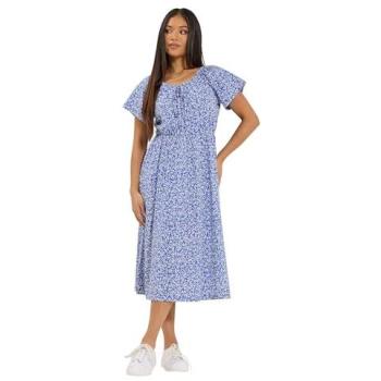 Sapphire Leaf-Midi Dress with Tie Neck