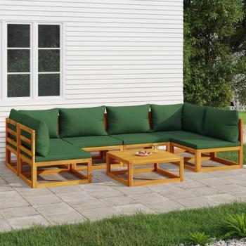 7-Piece Solid Wood Patio Lounge Set with Green Cushions