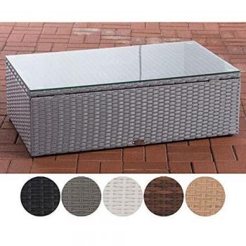 CLP Gartentisch Tibera I Polyrattan Loungetisch mit Glasplatte I Beistelltisch 60x100x32 cm, grau