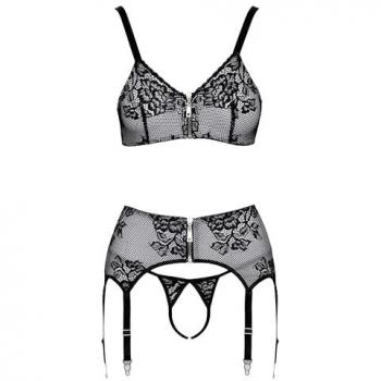 Cottelli Collection: BH‑Set Weiß/Schwarz – 3‑teiliger Straps-Set (M)