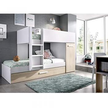 Letto a castello con contenitori Anthony 3 posti Bianco/Naturale 150x243x97 cm