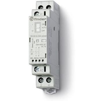 Finder Contactatore modulare 2 NO 25A 12VAC/DC indicatore meccanico/LED con selettore 120mm 223200124340