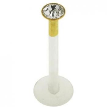 Piercing à lèvres BioFlex or 14 carats avec zircone 2 mm