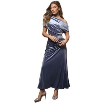 Coast Women's Slate Velvet Midi Dress – Ruched Detail, One-Shoulder (S10)