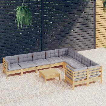 Conjunto de Móveis de Jardim VidaXL 10 Peças com Almofadas Cinza
