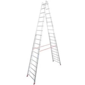 KRAUSE Aluminium Sprossendoppelleiter 2x18 Sprossen und STABILO Stehleiter 92x515 cm silber