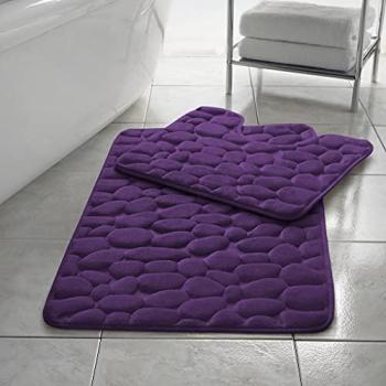 HomeSpace Direct 2‑Piece Memory Foam Pebbles Mat Set – Plum