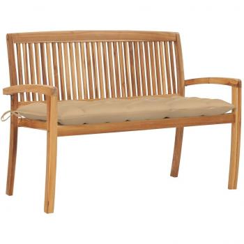 Banco de Jardín de Madera Teca Apilable con Almohada 128,5 cm