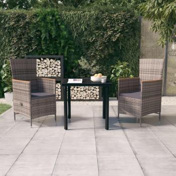 Conjunto de muebles de jardín 3 pcs con almohadillas grises