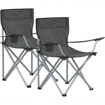 SOGNICS Chaise pliante camping, lot de 2, chaise de pêche extérieur avec accoudoir, porte-gobelet, portable, pliable, capacité 120 kg, camping, jardin, plage, terrasse, gris ardoise GCB001G11