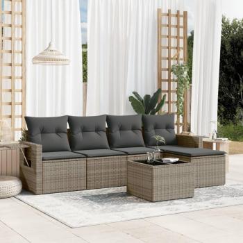 Mobilier de Patio VidaXL – Ensemble 6 canapés gris, coussins en résine tressée