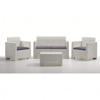 BICA Salotto Giardino in PE Rattan Divano 2 Poltrone Tavolino Bianco BC9067B