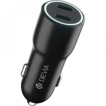 DEVIA 2x USB-C Autoladegerät 40W Schnellladegerät in Schwarz