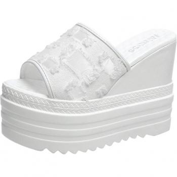 Zapatillas de cuña huecas de malla para mujer, sandalias de plataforma gruesa, verano 2022
