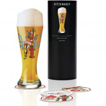RITZENHOFF Weizenbierglas, 500 ml, mit 5 Bierdeckeln, aus Kristallglas, 1er Pack