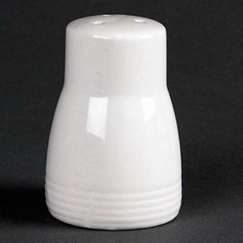 White Porcelain 12‑Pack Olympia Linear Salt Shakers – 66 mm Cruet Pot Style