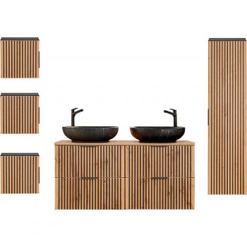 Lavabo Doppio Gaia 120 CM, Mobili Bagno in Marrone e Nero