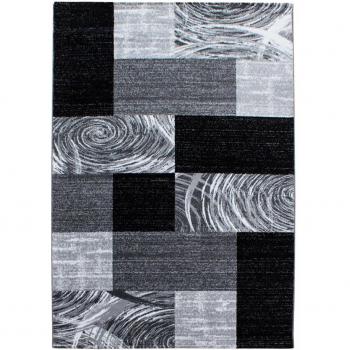 Salon et Chambre Tapis Ploni – Motif Géométrique – Noir & Gris – 80x150