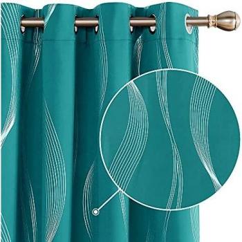 Deconovo Thermal Insulated Blackout Curtains with Foil Wave Design 46x72 Inch Turquoise 2 Panels