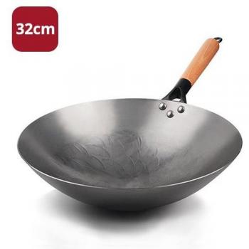 Chinesischer Wok 34CM mit Buche Holzgriff